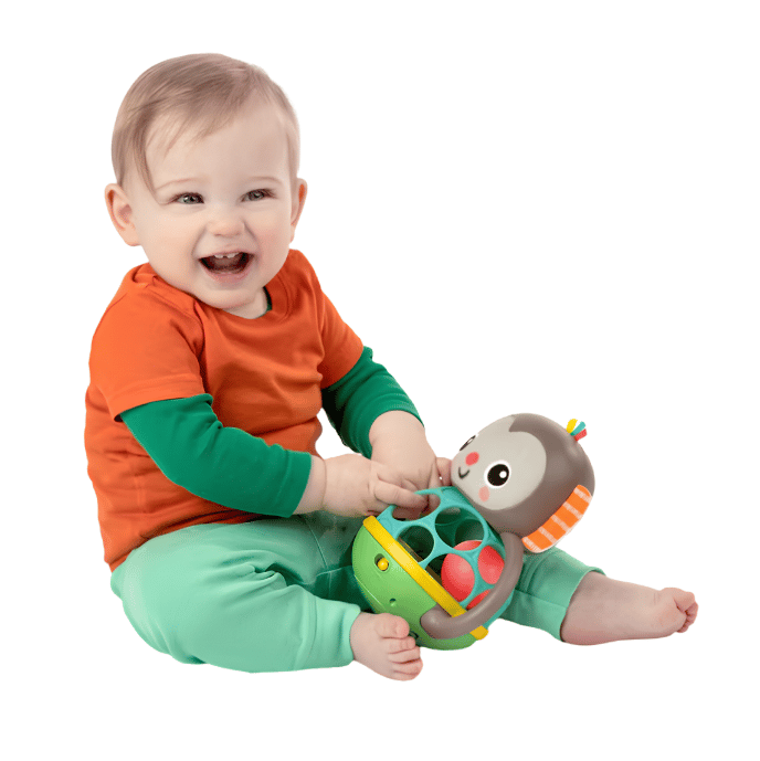 brinquedo sensorial macaquinho bright starts chocalho de bebe d2