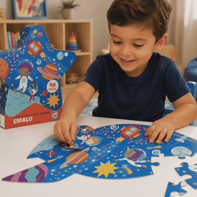 livro quebra cabeca animado espaco happy books d6