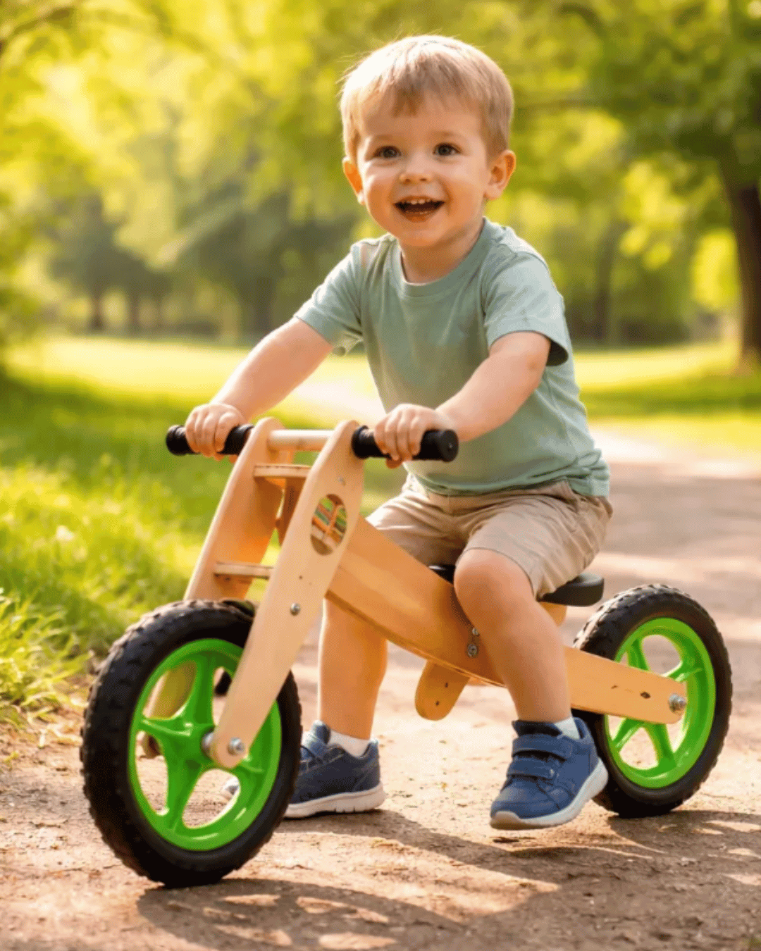bicicleta de madeira 3 em 1 verde wood bike1